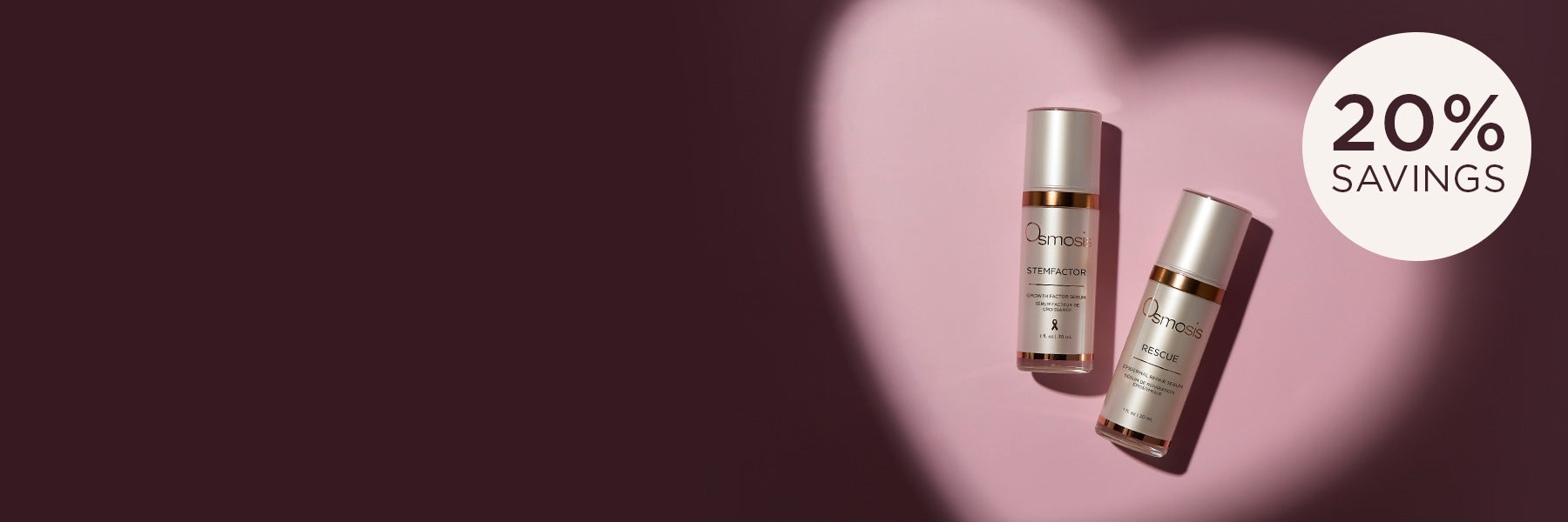 Osmosis StemFactor and Rescue on a pink background with a '20% Savings' label.