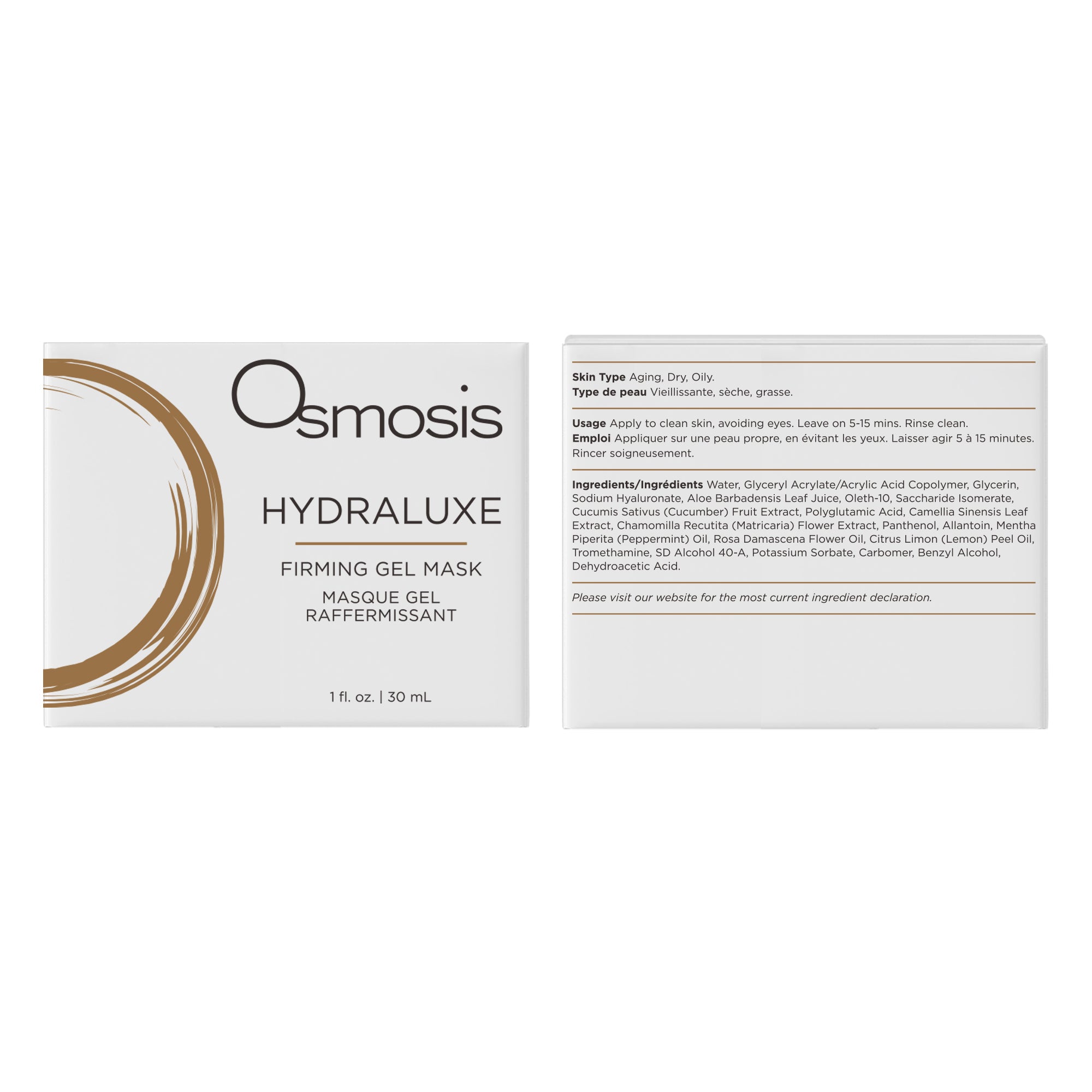 Osmosis HydraLuxe Firming Gel Mask 30mL Box Image Front and Back