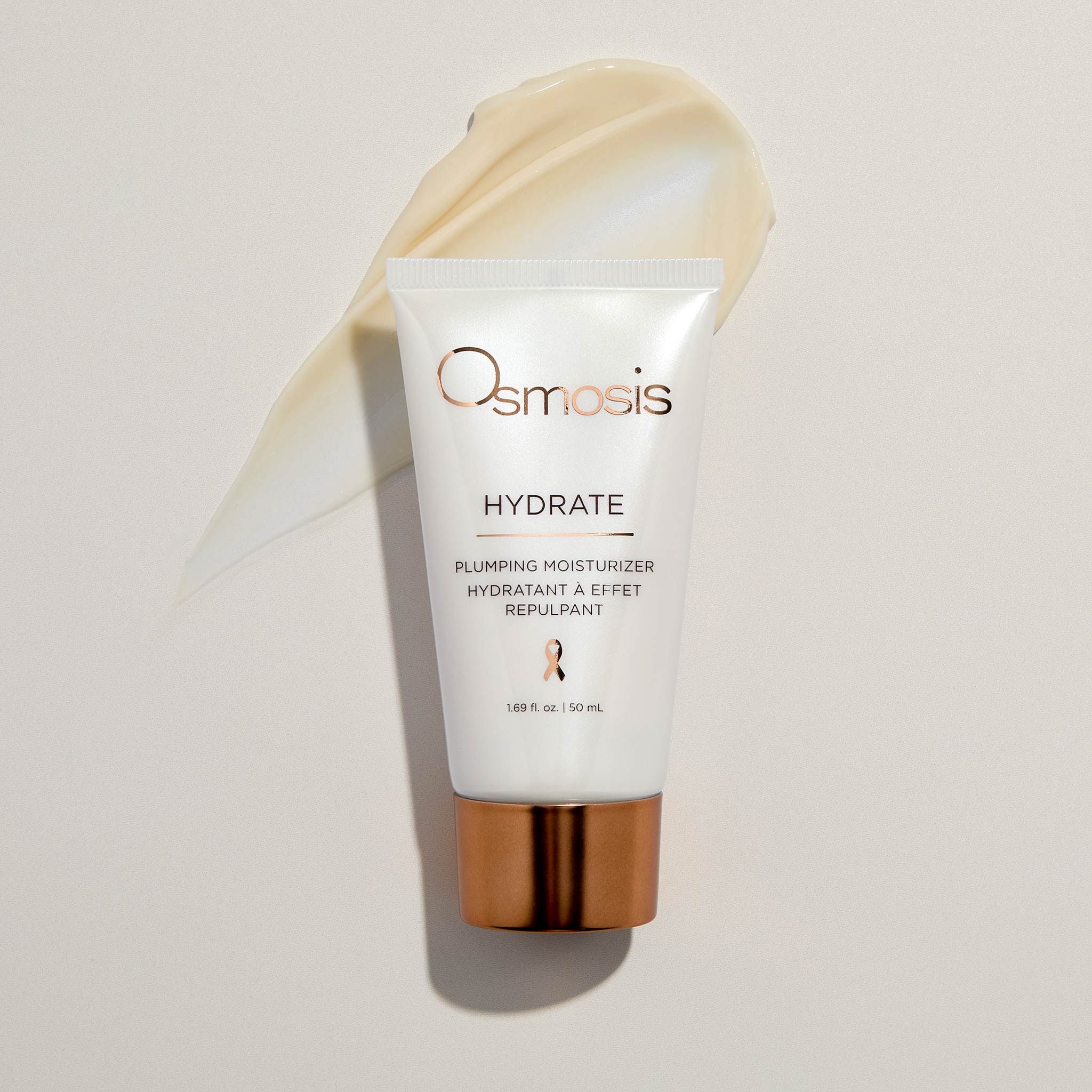 Osmosis Hydrate Moisturizer with product swatch on a beige background