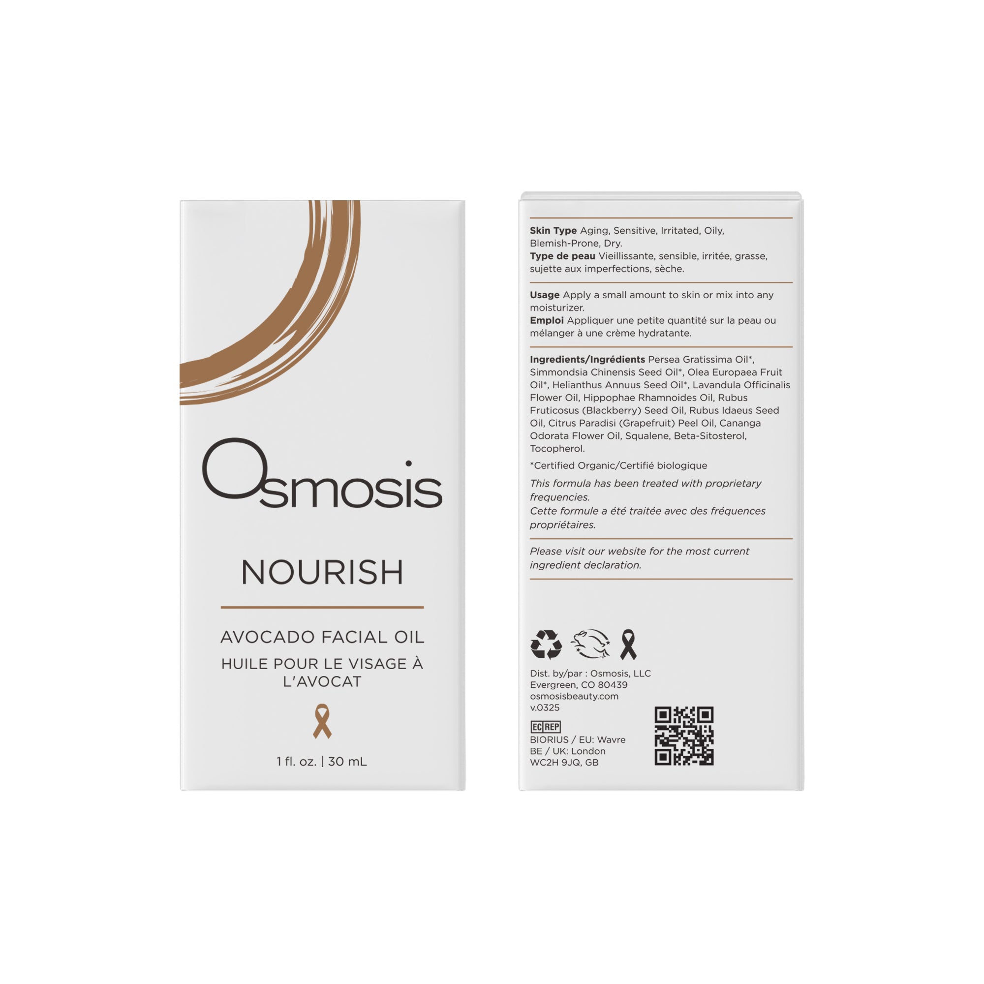 Nourish Avocado Facial Oil 30mL Box Image Front & Back