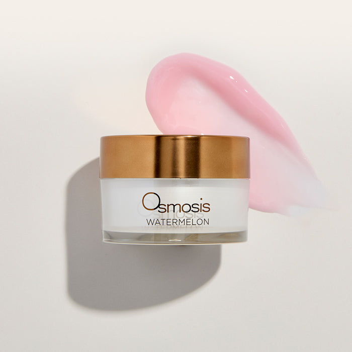 Osmosis Watermelon Enzyme mask with copper lid on a light background