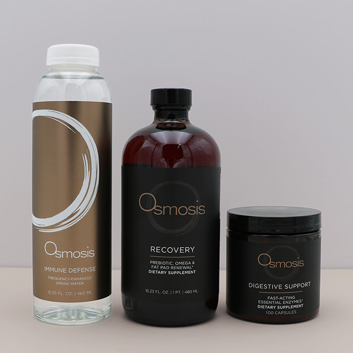 Three Osmosis-branded health products on a neutral background