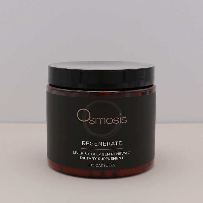 Osmosis Regenerate dietary supplement jar on a light gray background