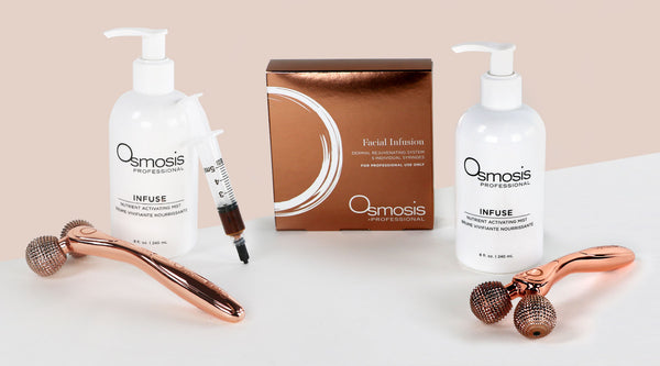 Osmosis Facial Infusion in box and syringe, 2 bottles of Infuse and 2 Epic Skin Tools