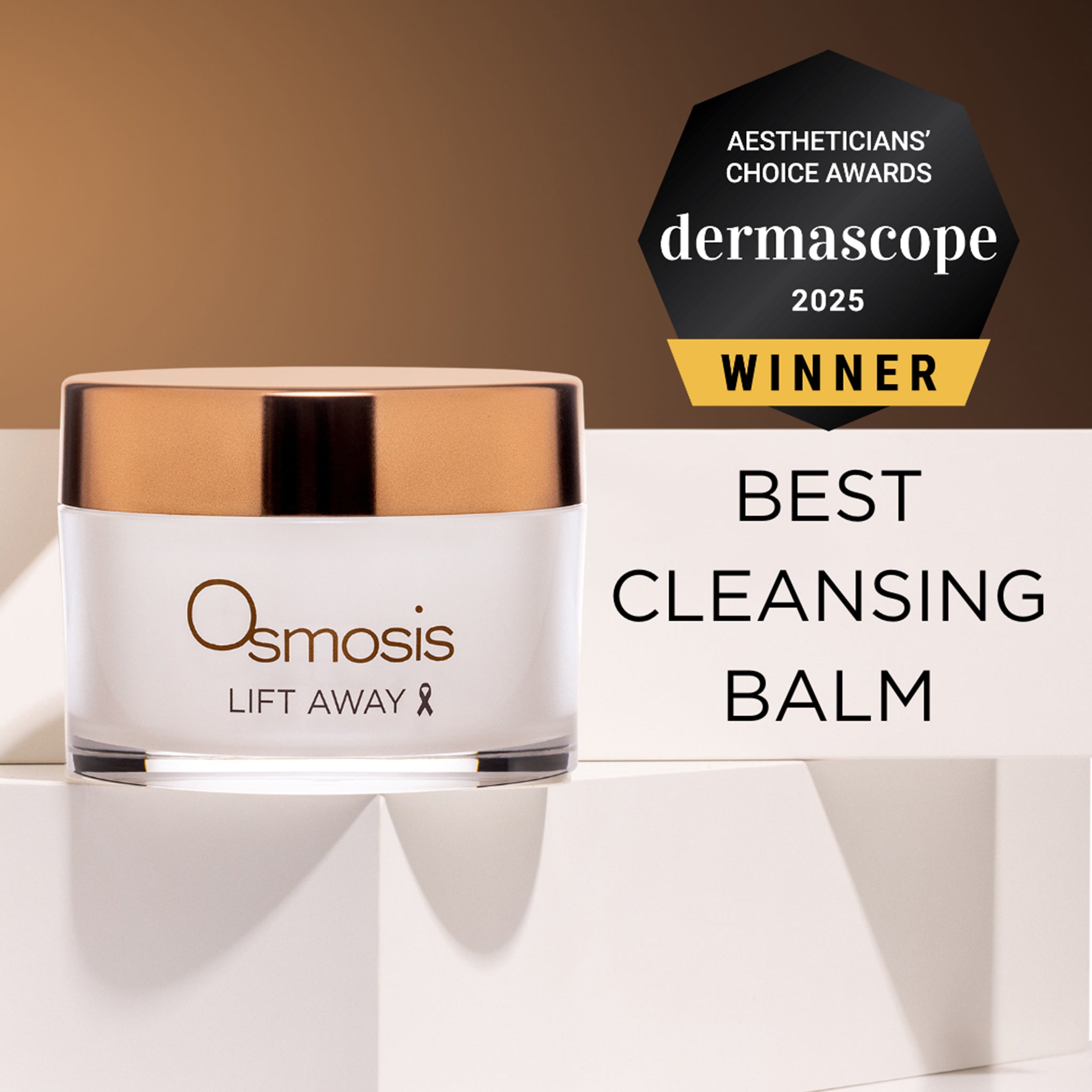 Osmosis Lift Away Dermascope Award Seal for Best Cleansing Balm on a white background with risers