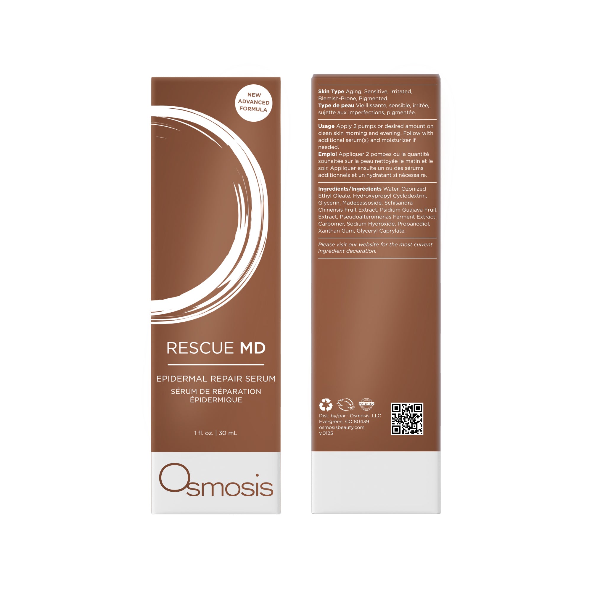 Osmosis Rescue MD epidermal repair serum packaging on a white background