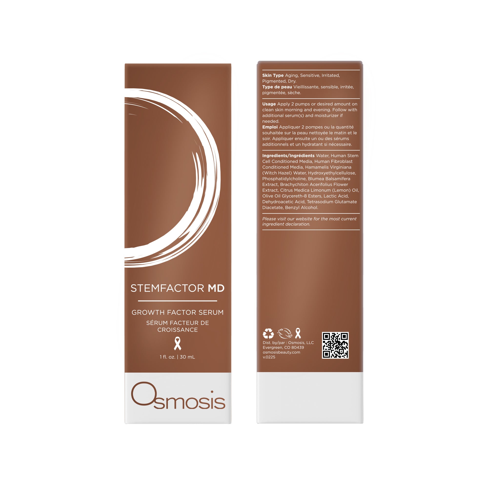 Osmosis Stemfactor MD growth factor serum packaging on a white background