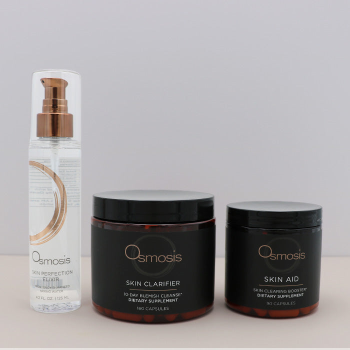 Three Osmosis products on a grey background